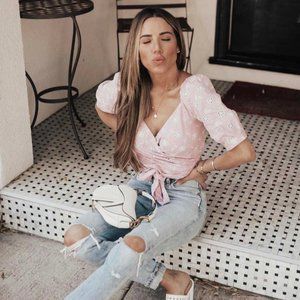 New Lilac Eyelet Wrap Tie Blouse Top Shirt Boho